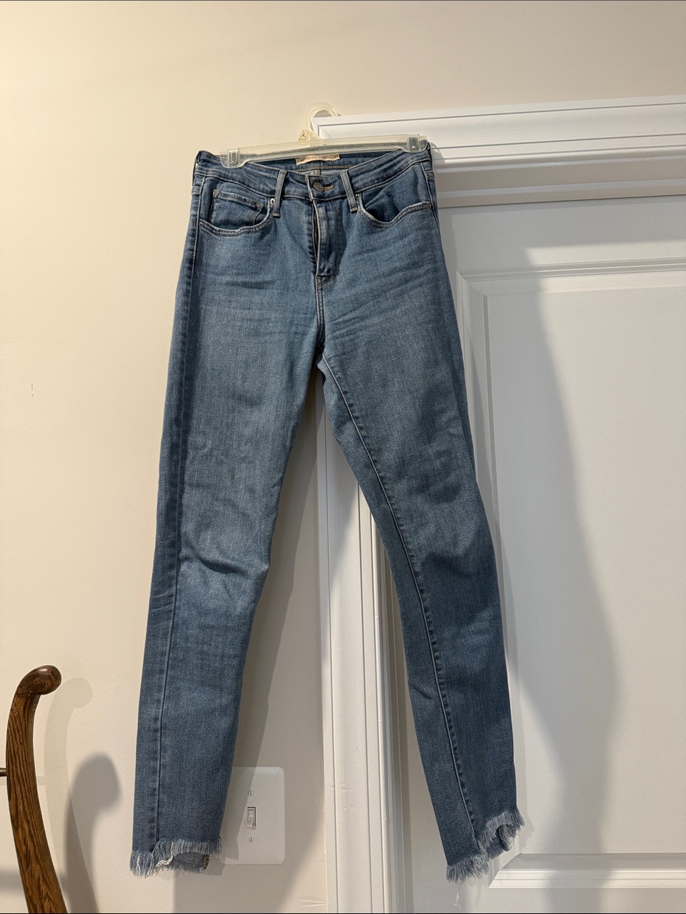 Levi's Medium Blue High-Rise Skinny Jeans with Frayed Hems